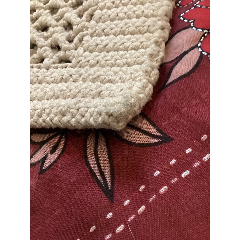 Mizele‎ Crochet Tote Bag Cream Handmade Boho Net Top Handle Bag